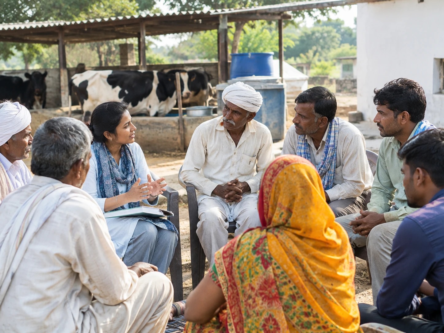 Field officer discussing farm development programs with local farmers